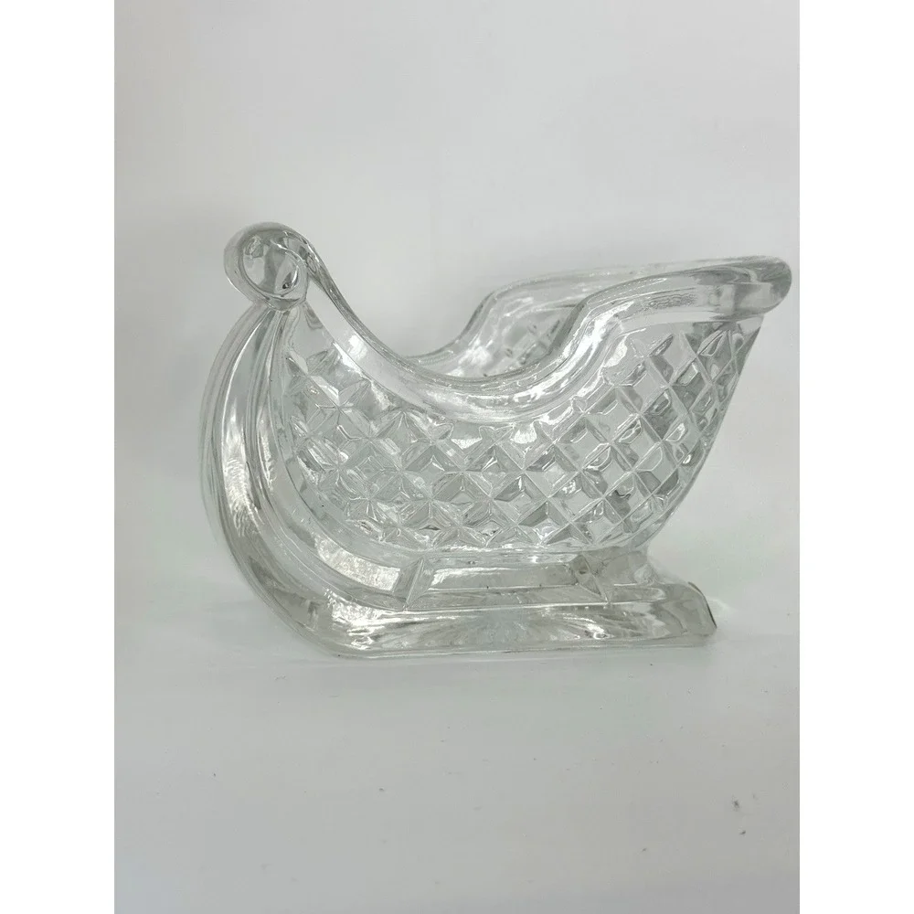Vintage St George Crystal Holiday Sleigh 24% Lead USA‎ Candy Dish NIB Giftware